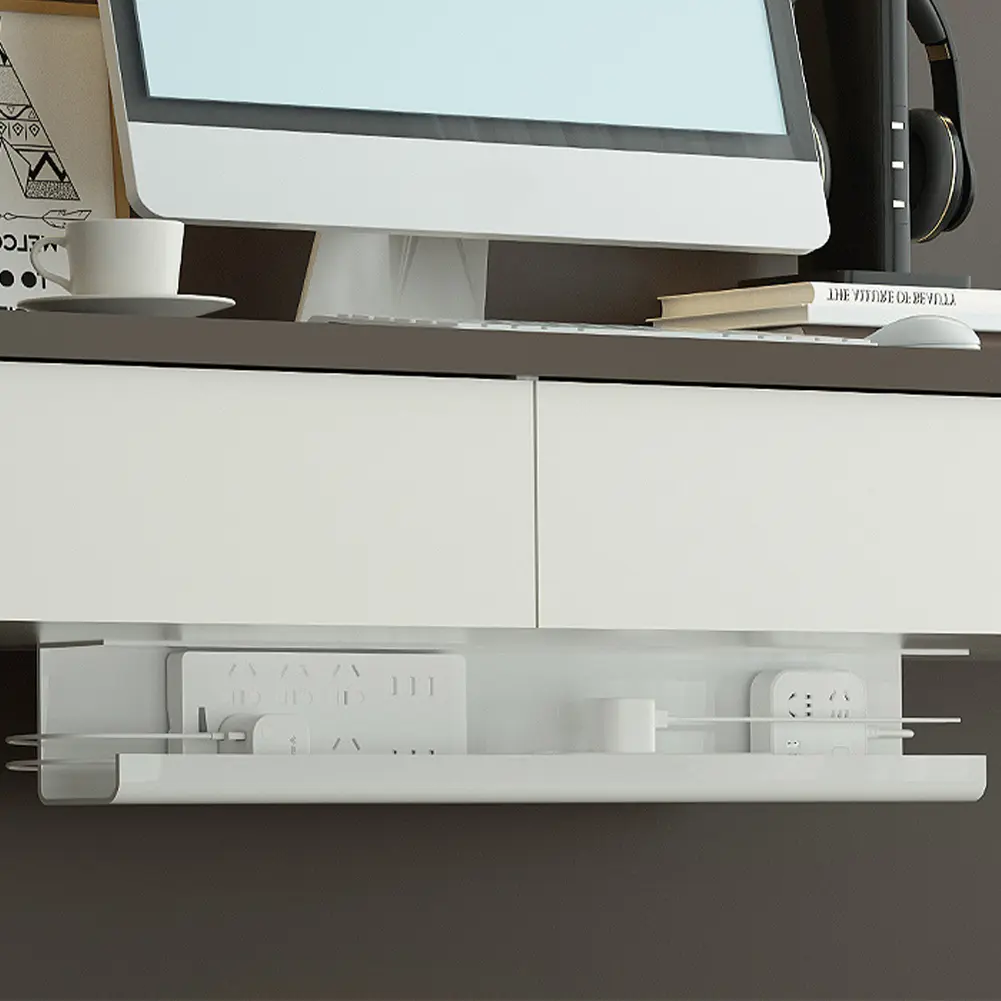 Under Desk Cable Management Tray Self Adhesive Cord Organizer Flame Retardant Wire Management Rack for Power Strip Adapter