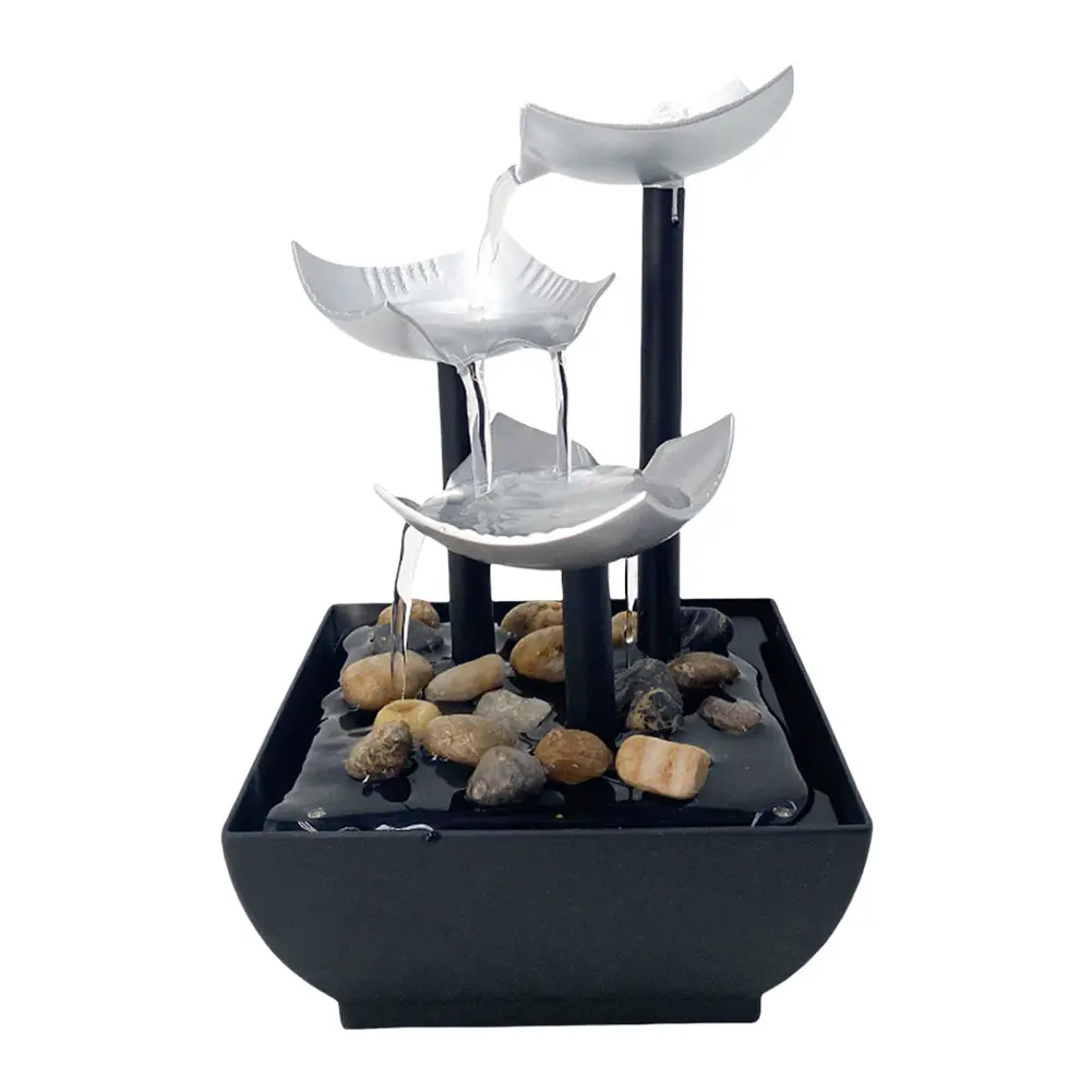 Indoor Relaxation Tabletop Fountain with LED Light Zen Meditation Waterfall Relaxing Sound Ornament for Home Office Decor