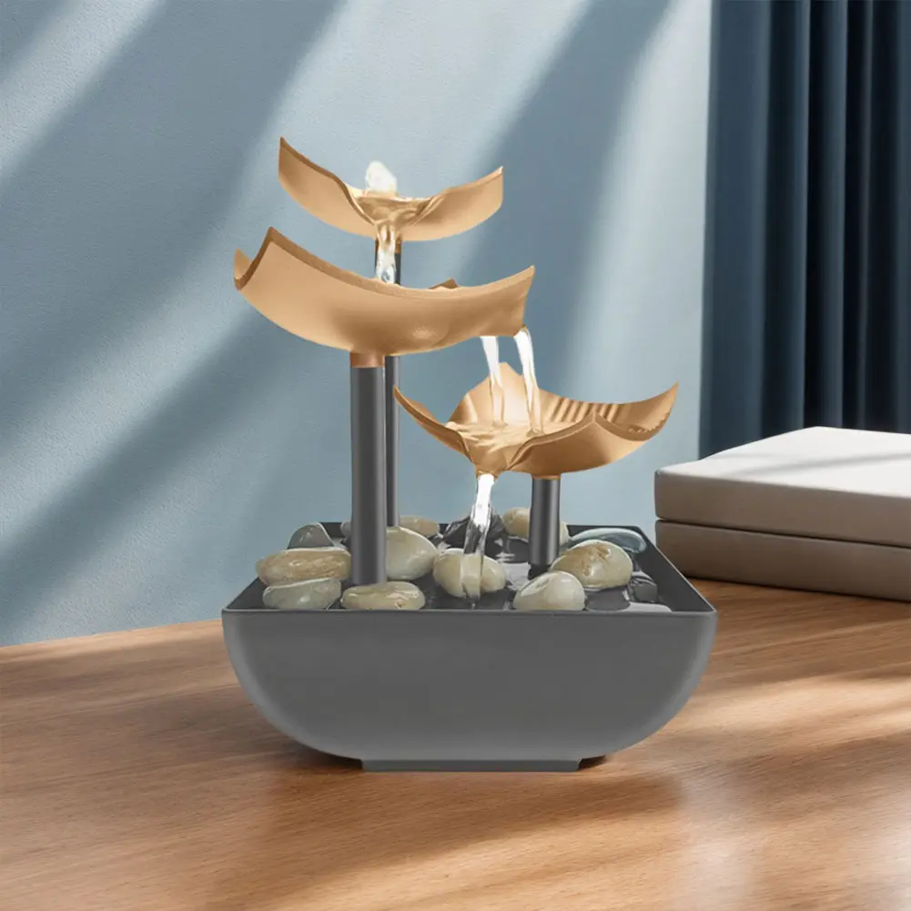 Indoor Relaxation Tabletop Fountain with LED Light Zen Meditation Waterfall Relaxing Sound Ornament for Home Office Decor