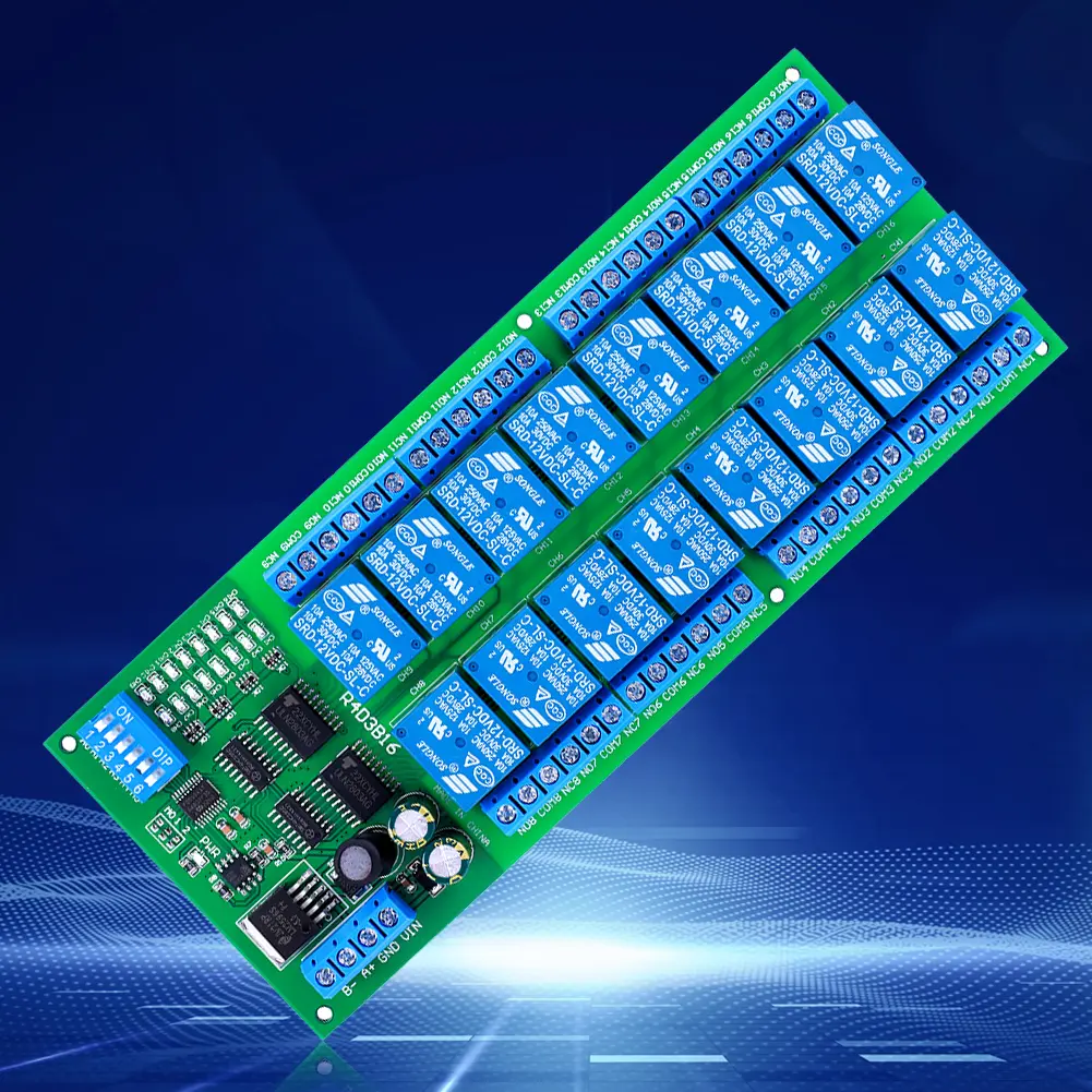 16 Channel Modbus RTU Switch Module RS485 Relay Module Control Switch Board for PLC PTZ Camera Motor LED