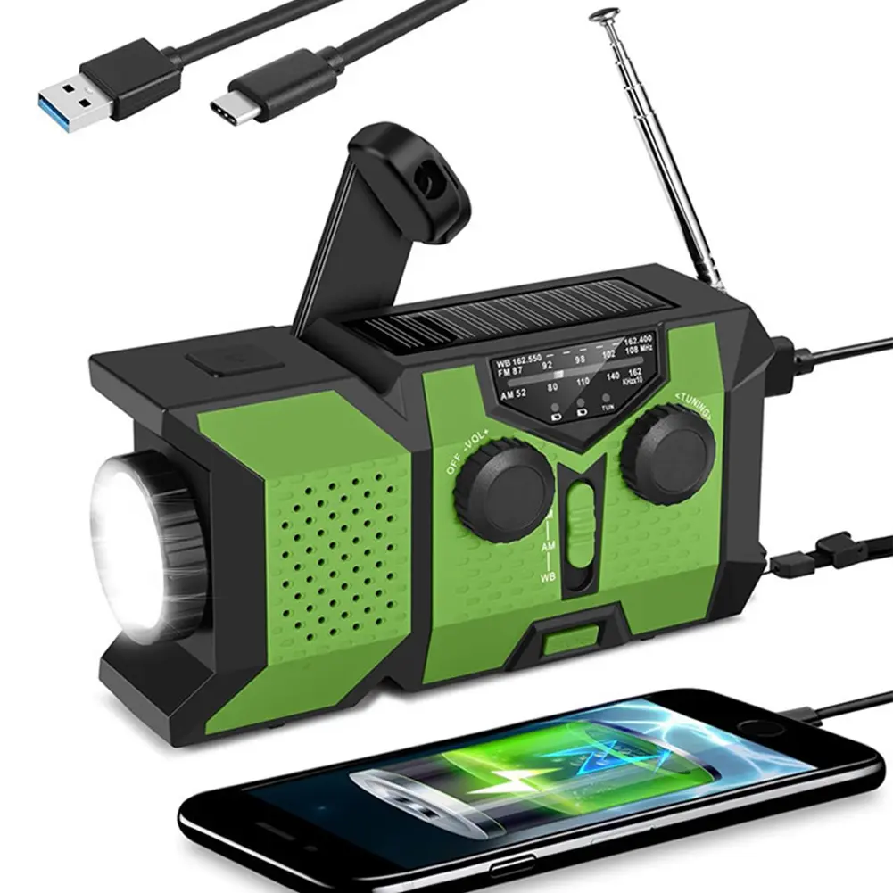 Hand Crank Emergency Radio Solar Powered Radio with Power Bank SOS Flashlight Portable Radio for Outdoor Camping and Emergency