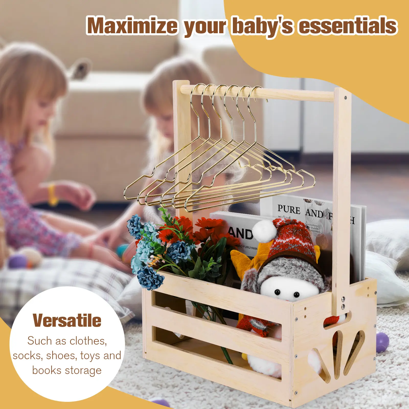 Wooden Baby Shower Crate Closet with Handle Baby Shower Basket Crate Box for Newborn Boy Girl New Parent