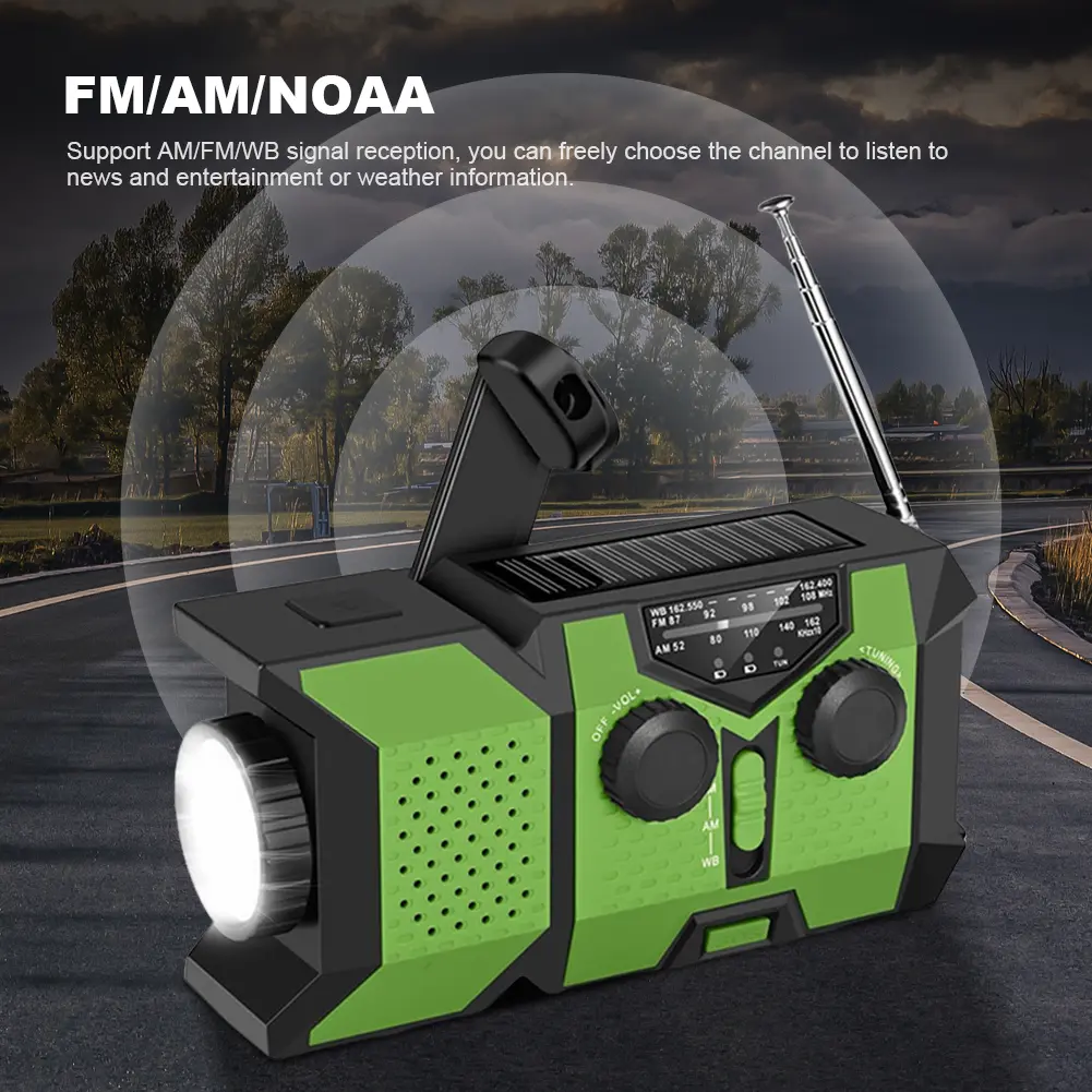 Hand Crank Emergency Radio Solar Powered Radio with Power Bank SOS Flashlight Portable Radio for Outdoor Camping and Emergency
