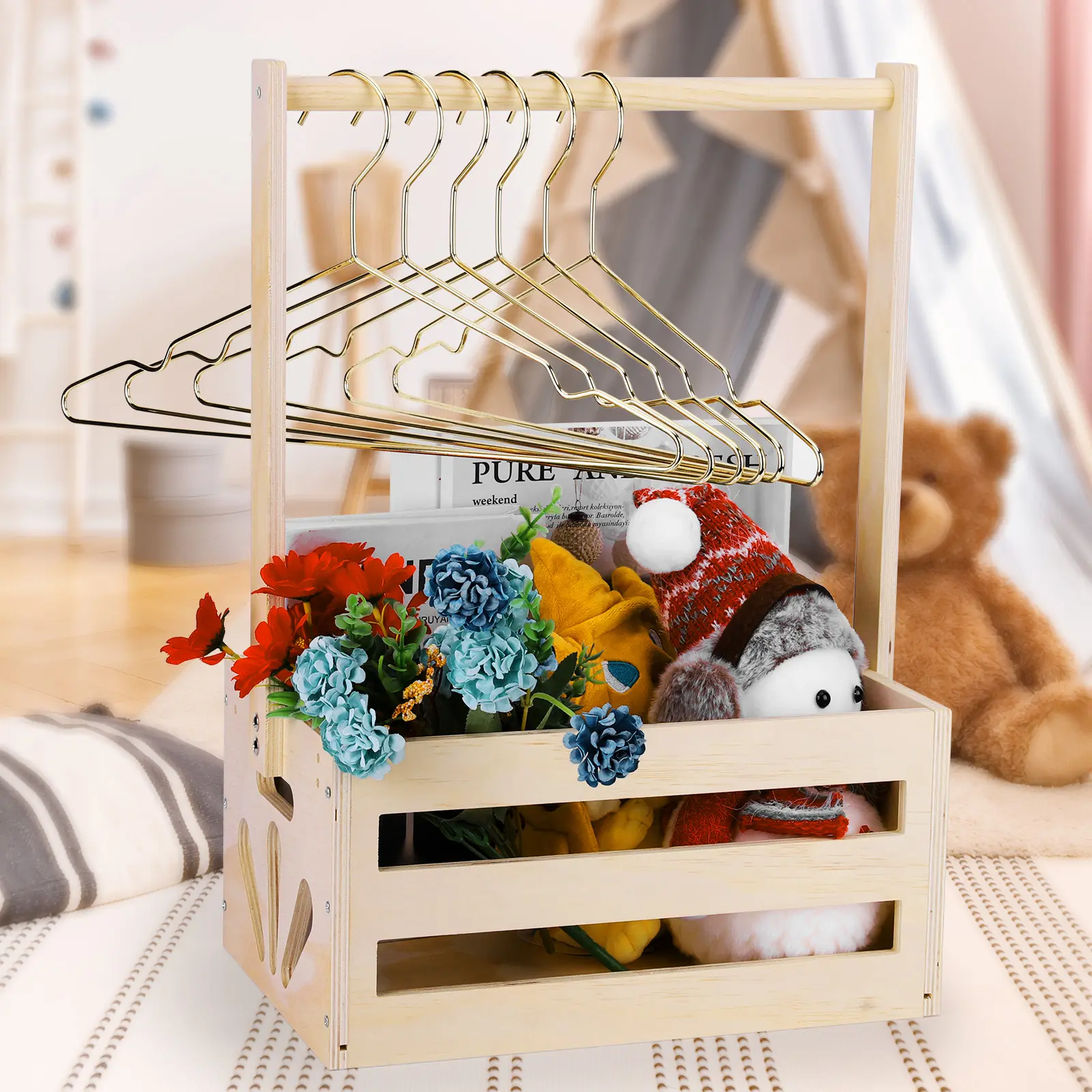 Wooden Baby Shower Crate Closet with Handle Baby Shower Basket Crate Box for Newborn Boy Girl New Parent