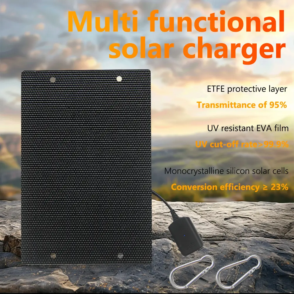 7W 5V ETFE Outdoor Cells Battery Charger IP65 Waterproof USB Monocrystalline Solar Charger for Charging 3.7V-5V Battery