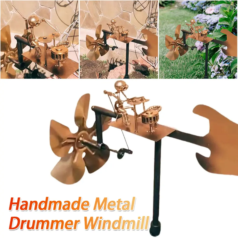 Metal Wind Spinner Beat The Drums with The Wind Decorative Wind Power Rock Art Statue for Garden Yard Patio Lawn Porch Backyard