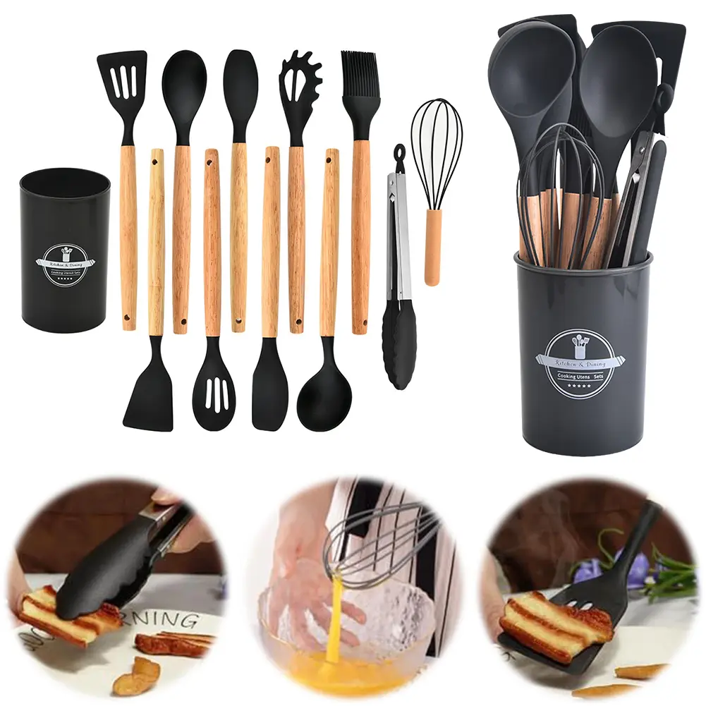 12Pcs Kitchen Utensil Set Cooking Tools Kit Spatula Spoon Brush Whisk Heat-Resistant Cookware Non-Stick Spatula Set for Kitchen