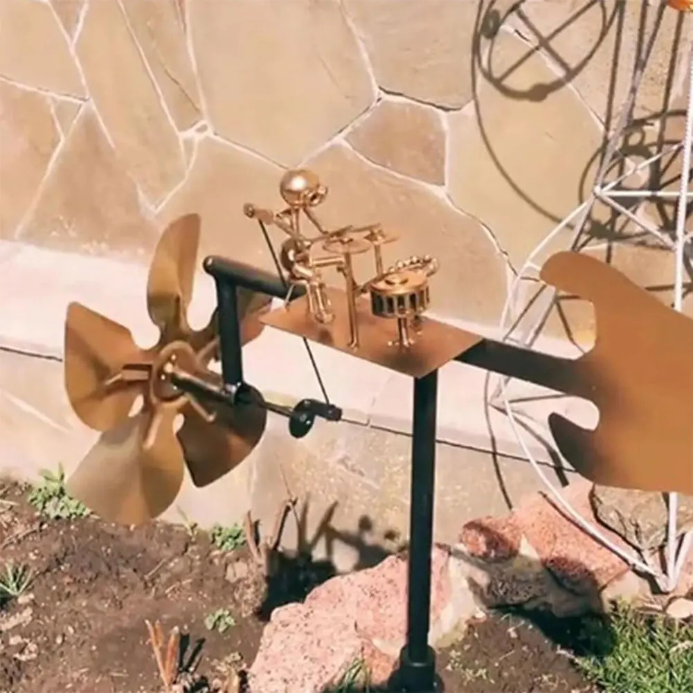 Metal Wind Spinner Beat The Drums with The Wind Decorative Wind Power Rock Art Statue for Garden Yard Patio Lawn Porch Backyard