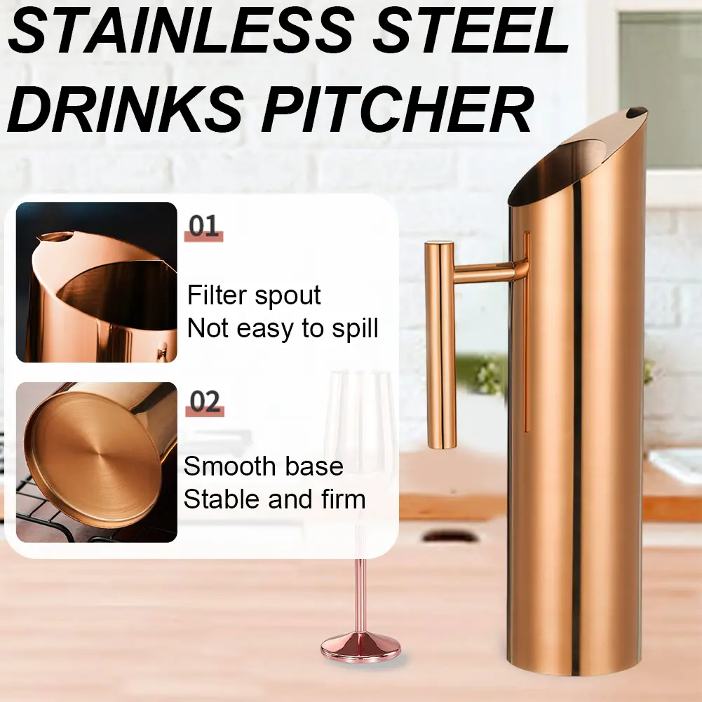 1.5/2L Stainless Steel Cold Water Kettle Large Capacity Water Pitcher Ergonomic Handle Water Jug for Hotel Restaurant
