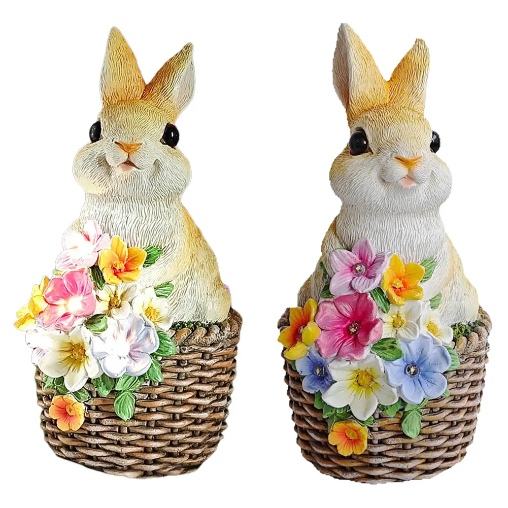 Solar Rabbit Statue Light Cartoon Bunny Ornament Waterproof Rabbits Sculptures Light Auto On Outdoor Rabbit Lamp for Patio Lawn