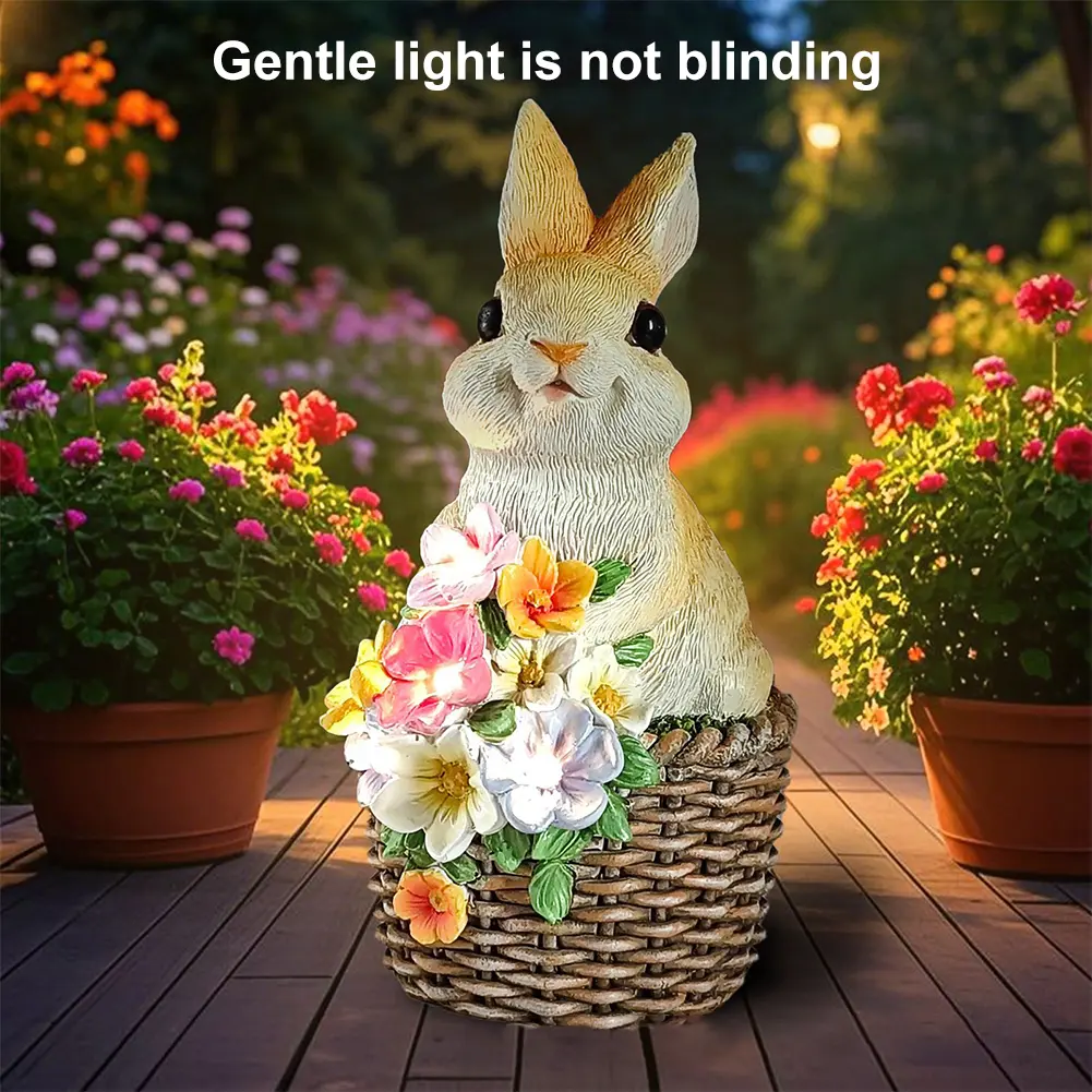 Solar Rabbit Statue Light Cartoon Bunny Ornament Waterproof Rabbits Sculptures Light Auto On Outdoor Rabbit Lamp for Patio Lawn