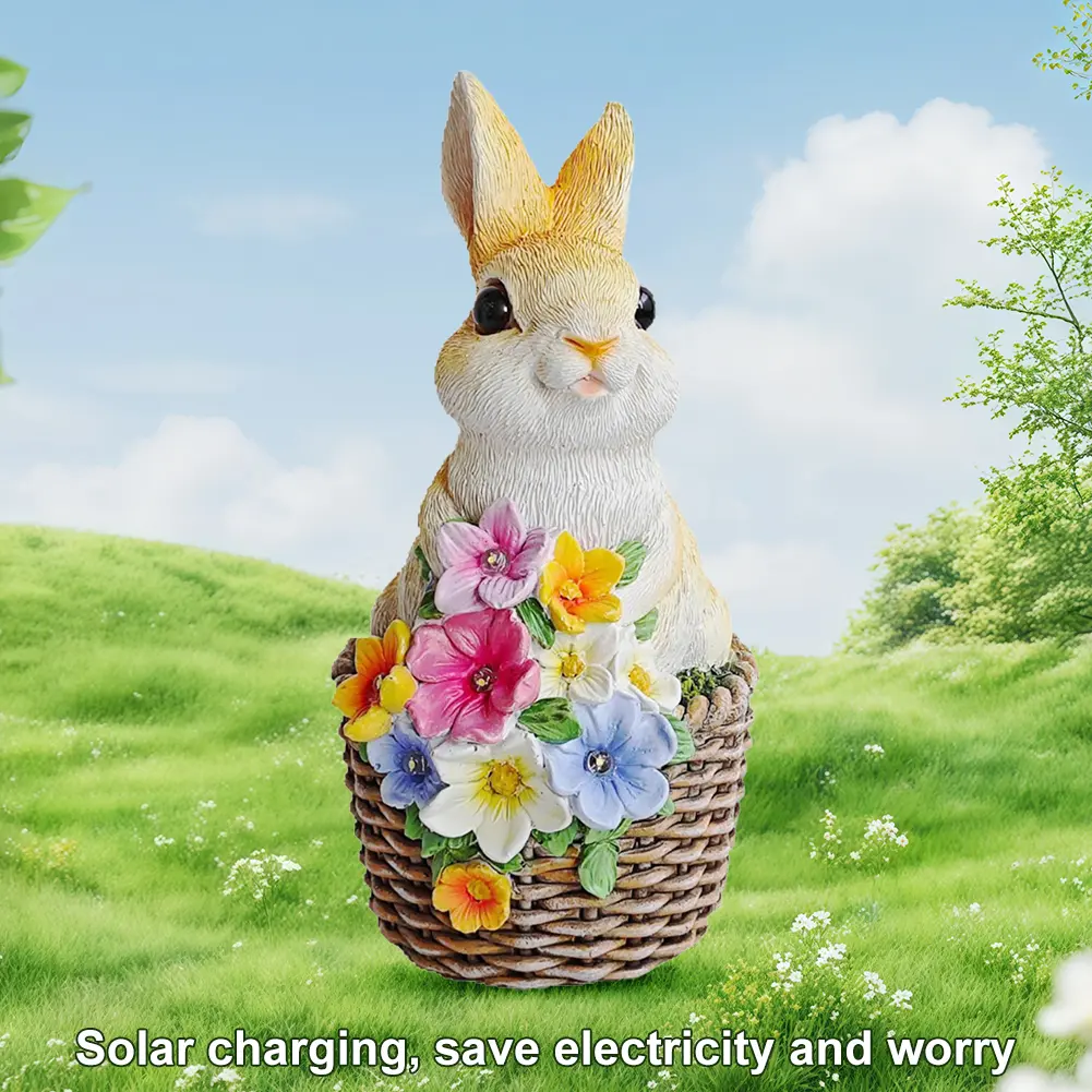 Solar Rabbit Statue Light Cartoon Bunny Ornament Waterproof Rabbits Sculptures Light Auto On Outdoor Rabbit Lamp for Patio Lawn