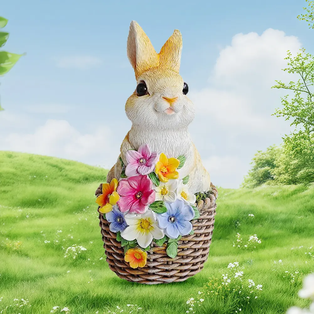 Solar Rabbit Statue Light Cartoon Bunny Ornament Waterproof Rabbits Sculptures Light Auto On Outdoor Rabbit Lamp for Patio Lawn