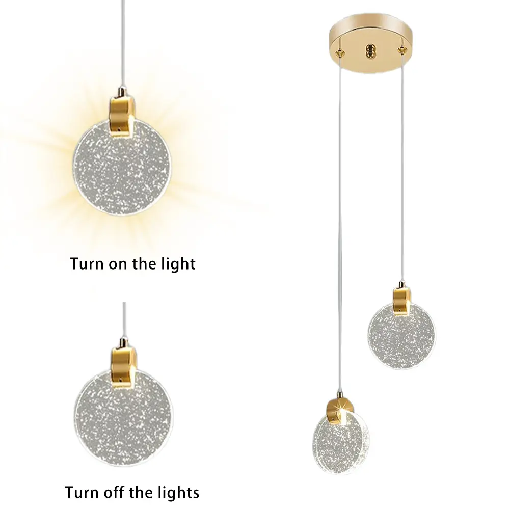 Modern LED Pendant Light Crystal Hanging Light Decorative Chandelier Long Hanging Light Gold 3 Light Color for Kitchen Bedroom