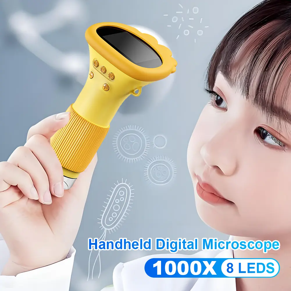 1000X Handheld Digital Microscope 2 Inch IPS Screen Lab Digital Microscopes Equipment with 8 LED Light Mini Portable Microscopes