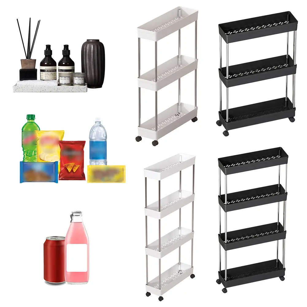 Bathroom Storage Rack with Wheels Movable Storage Organizer Multi-purpose Narrow Storage Rack for Bedroom Organization Storage