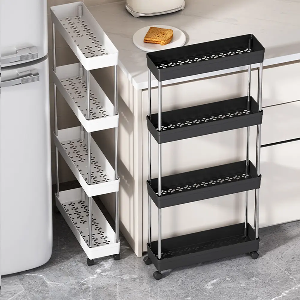 Bathroom Storage Rack with Wheels Movable Storage Organizer Multi-purpose Narrow Storage Rack for Bedroom Organization Storage