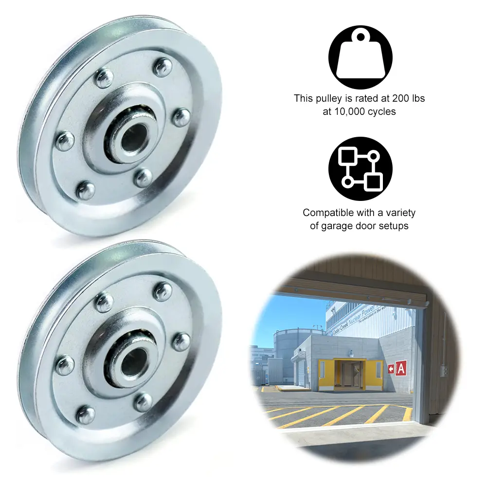 2Pcs Heavy Duty Garage Door Pulley 200LB Load Garage Door Cable Wheel Silver Pulley Guide for Replacing Old Damaged Pulleys