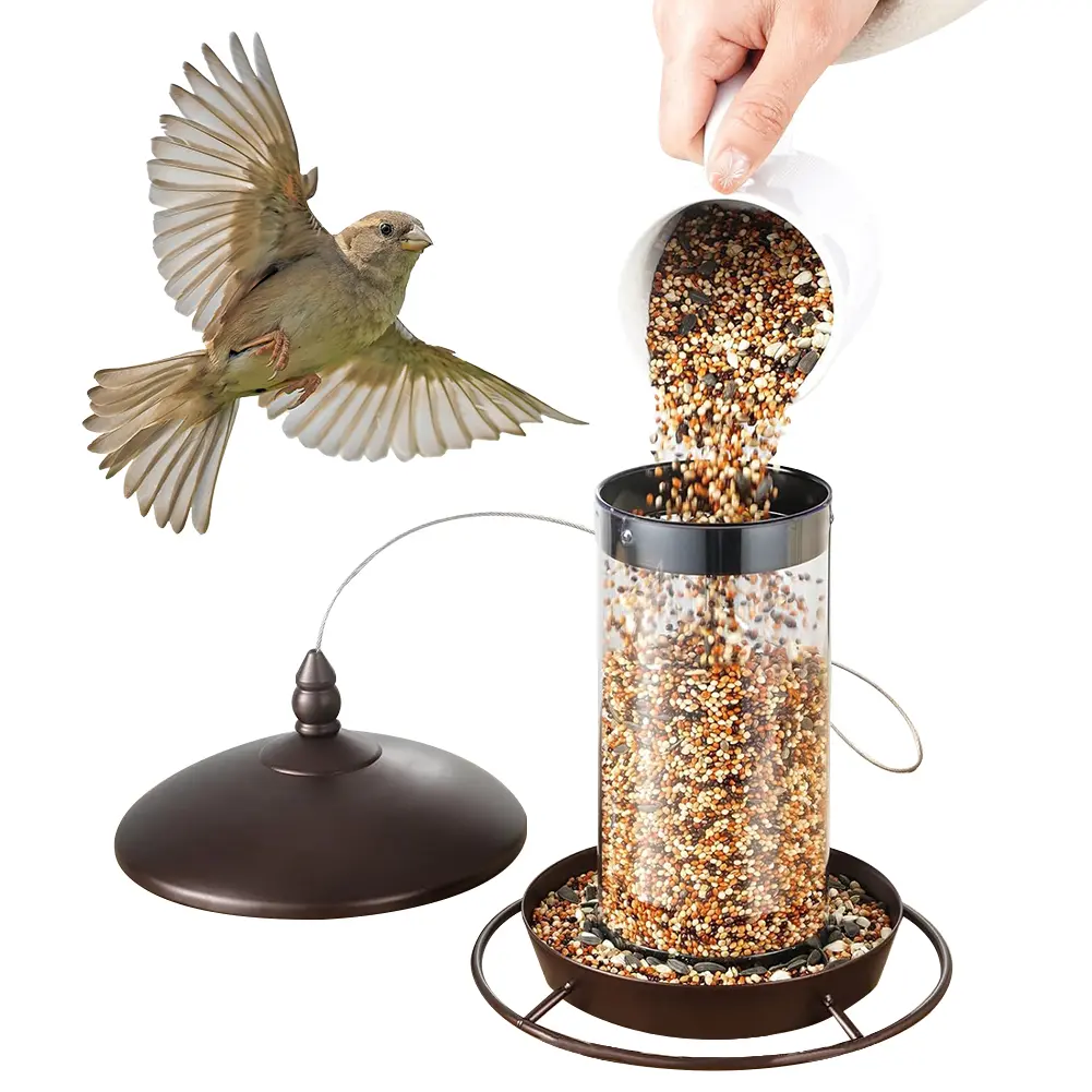 Metal Bird Feeder Large Capacity Hanging Hummingbird Feeder Waterproof Roof Bird Feeder for Outdoor Garden Yard