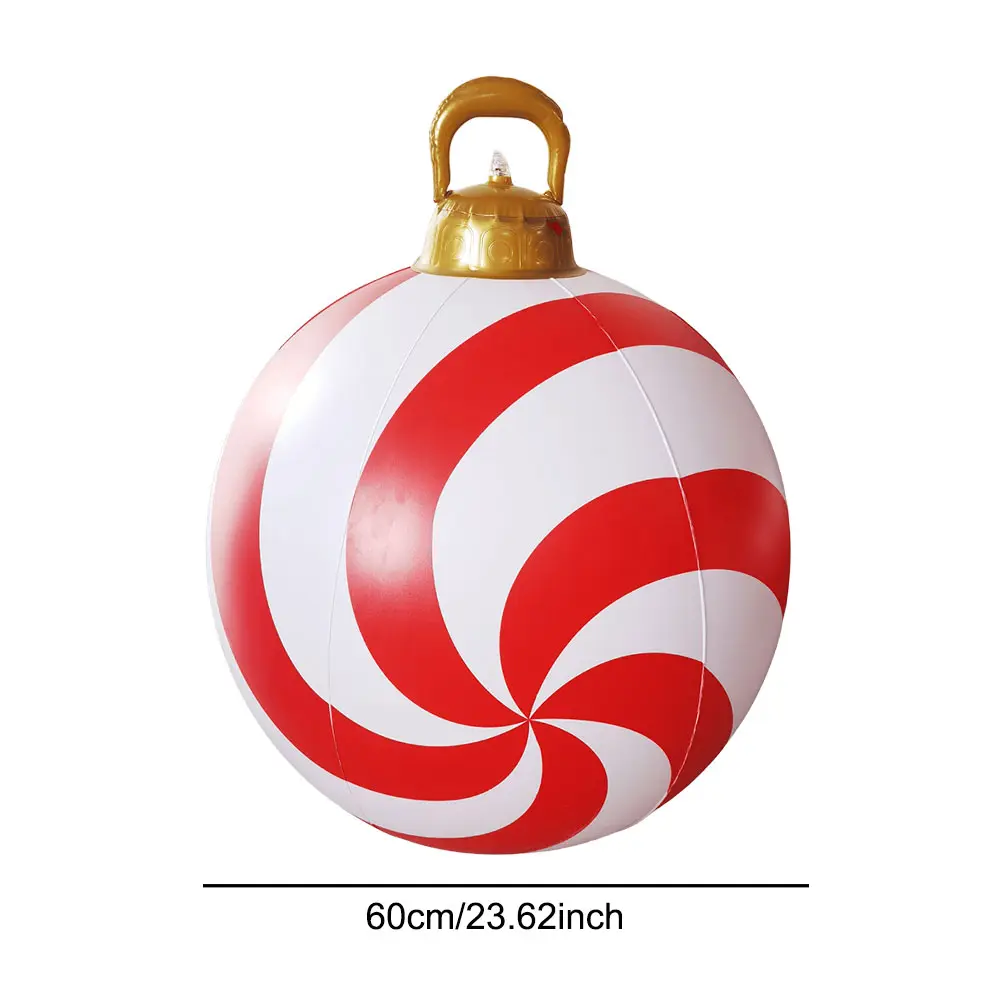 60cm Giant Christmas Inflatable Print Ball with Lights Outdoor Large Glitter Decorated Ball Outdoor Xmas Inflatable Decor Ball