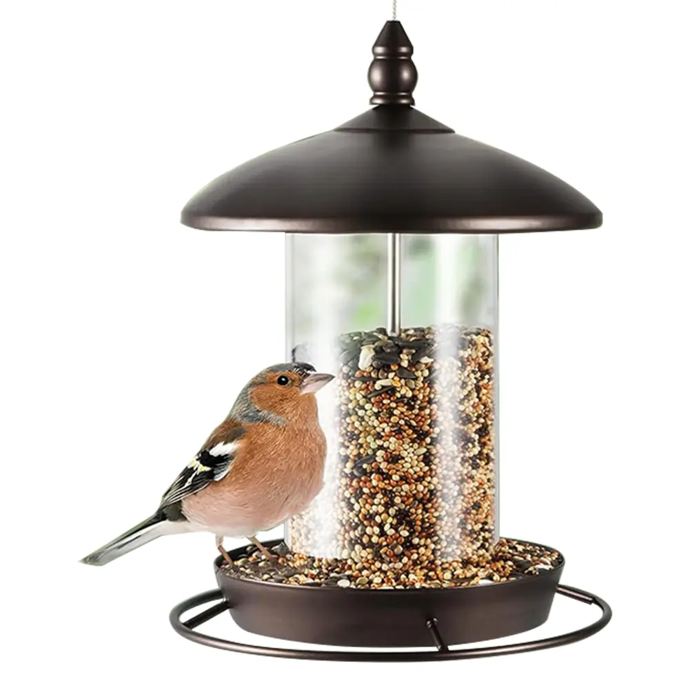 Metal Bird Feeder Large Capacity Hanging Hummingbird Feeder Waterproof Roof Bird Feeder for Outdoor Garden Yard