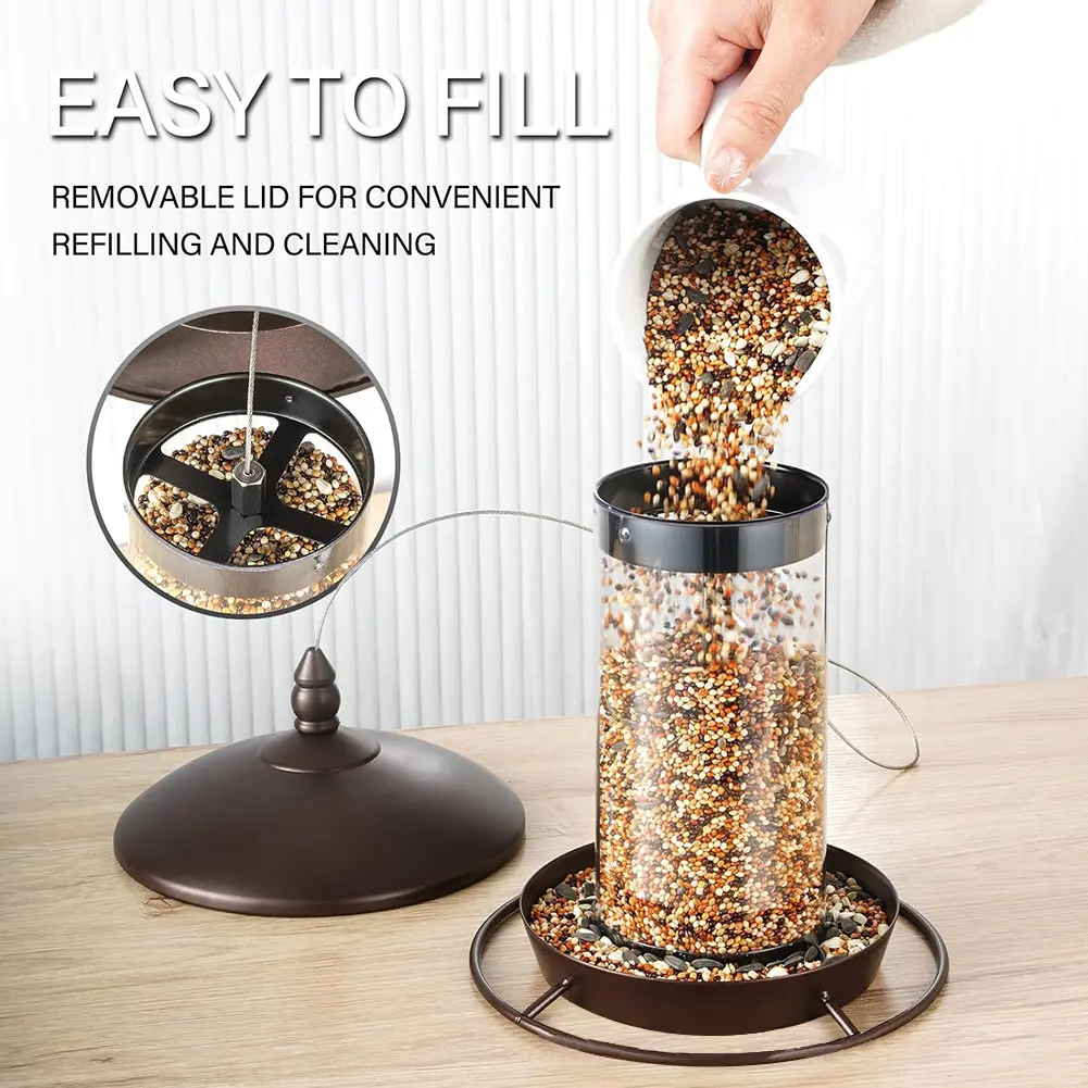 Metal Bird Feeder Large Capacity Hanging Hummingbird Feeder Waterproof Roof Bird Feeder for Outdoor Garden Yard