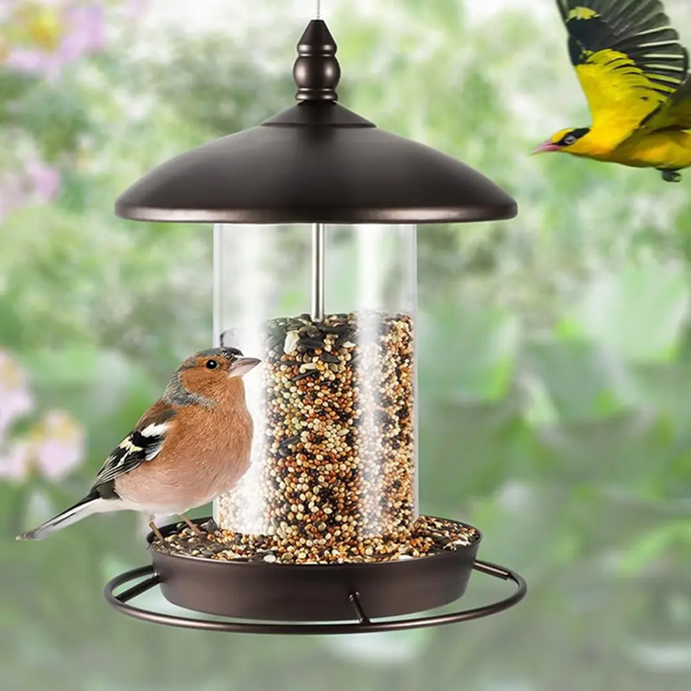 Metal Bird Feeder Large Capacity Hanging Hummingbird Feeder Waterproof Roof Bird Feeder for Outdoor Garden Yard