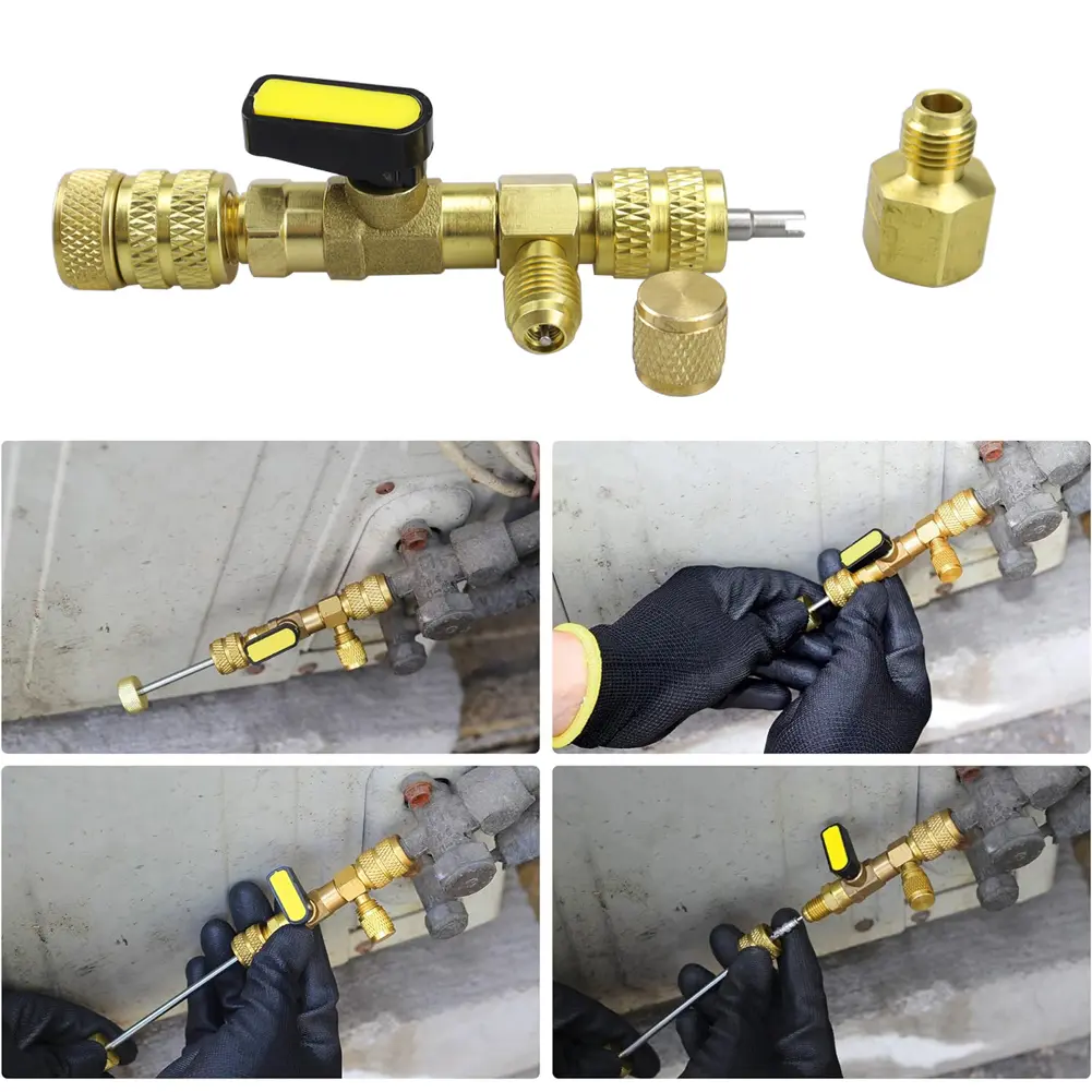 Valve Core Remover/Installer with Dual Size R410A R22 Valve Core Remover Installer Tool SAE 1/4 & 5/16 Port for HVAC R410A R22