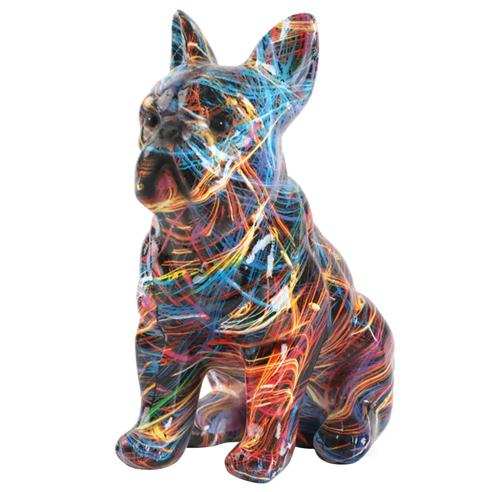 Bulldog Statue Dog Desktop Ornament Funny Colorful Art Animal Statue Graffiti Dog Sculpture for Bookshelf Table TV Cabinet