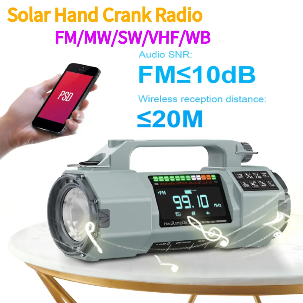 Hand Crank Emergency Radio with SOS Alarm LED Flashlight BT Speaker Portable Radio Solar Radio for Indoor Outdoor Emergencies
