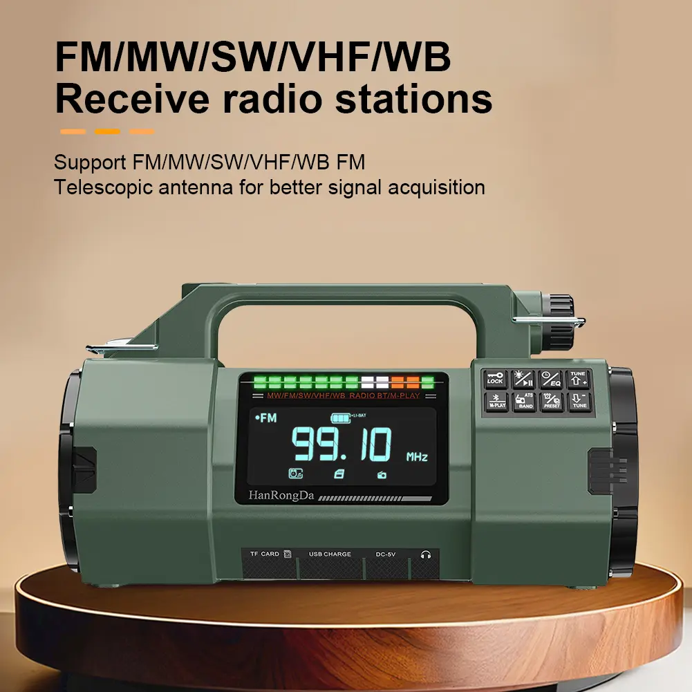 Hand Crank Emergency Radio with SOS Alarm LED Flashlight BT Speaker Portable Radio Solar Radio for Indoor Outdoor Emergencies