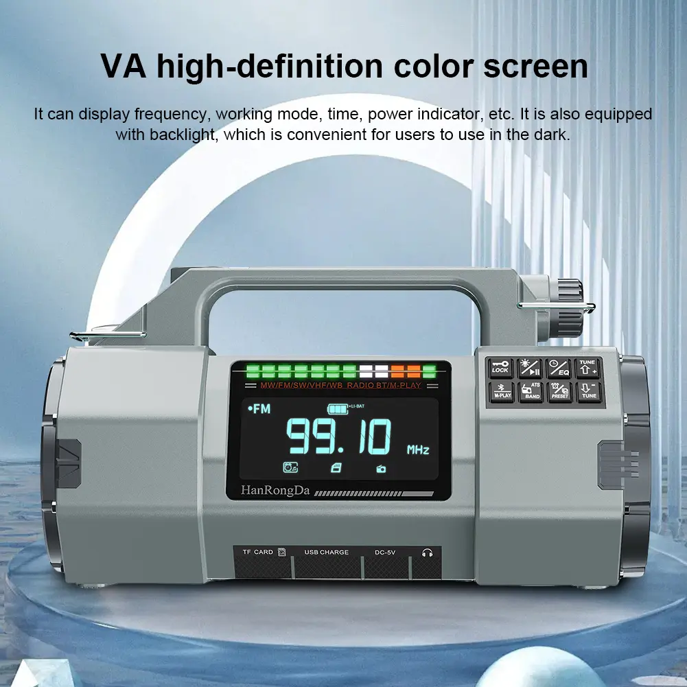Hand Crank Emergency Radio with SOS Alarm LED Flashlight BT Speaker Portable Radio Solar Radio for Indoor Outdoor Emergencies