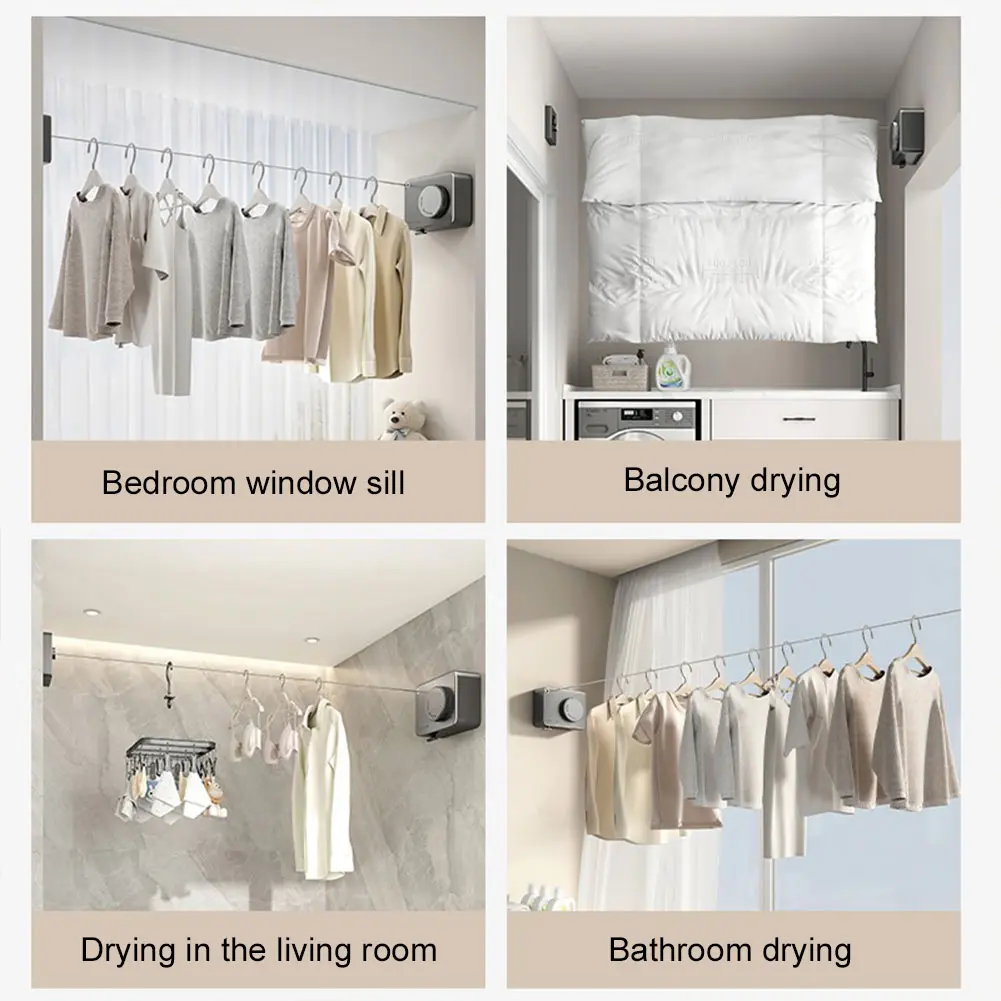 Retractil Aluminum Wall Mounted Clothes Line Waterproof Laundry Clothesline Anti-Rust Heavy Duty Clothesline for Indoor Outdoor