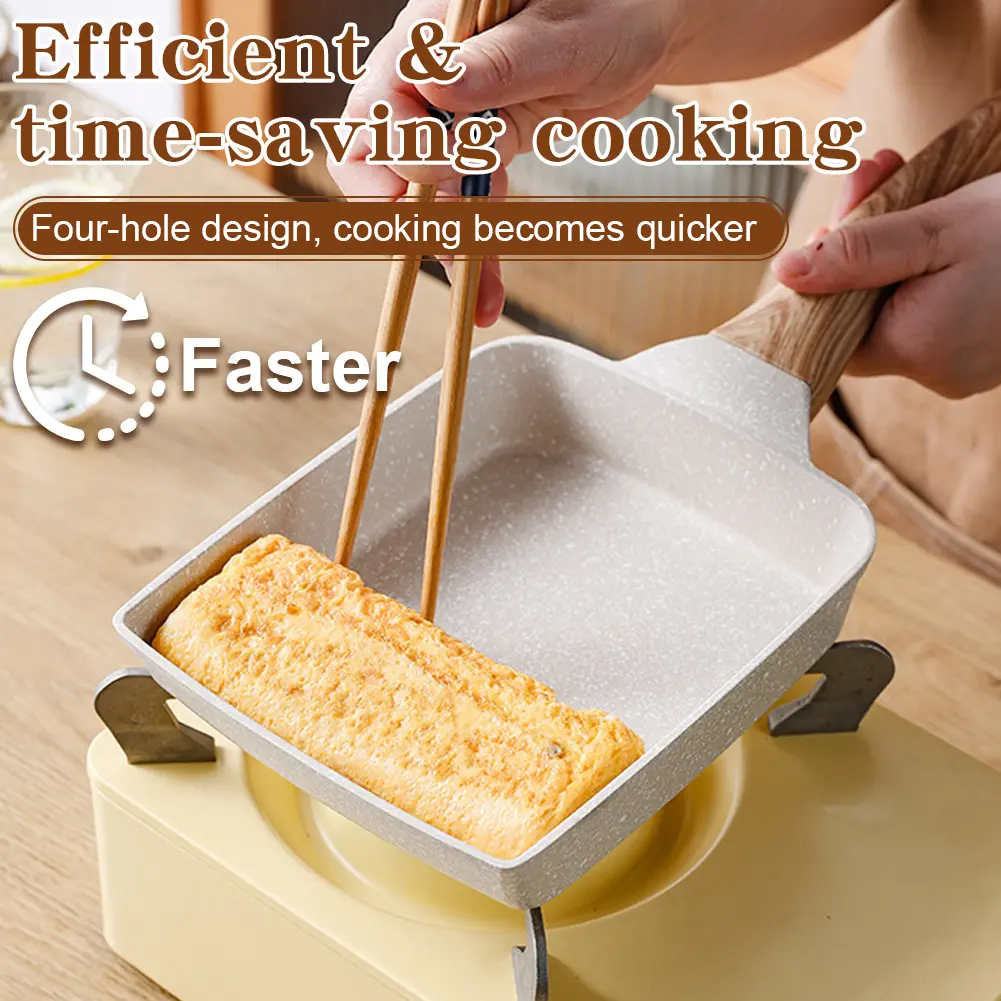 Nonstick Flat Pan with Heat-Resistant Handle Rectangle Egg Pan Skillet Tamagoyaki Cooker for Gas Stove Induction Cookware