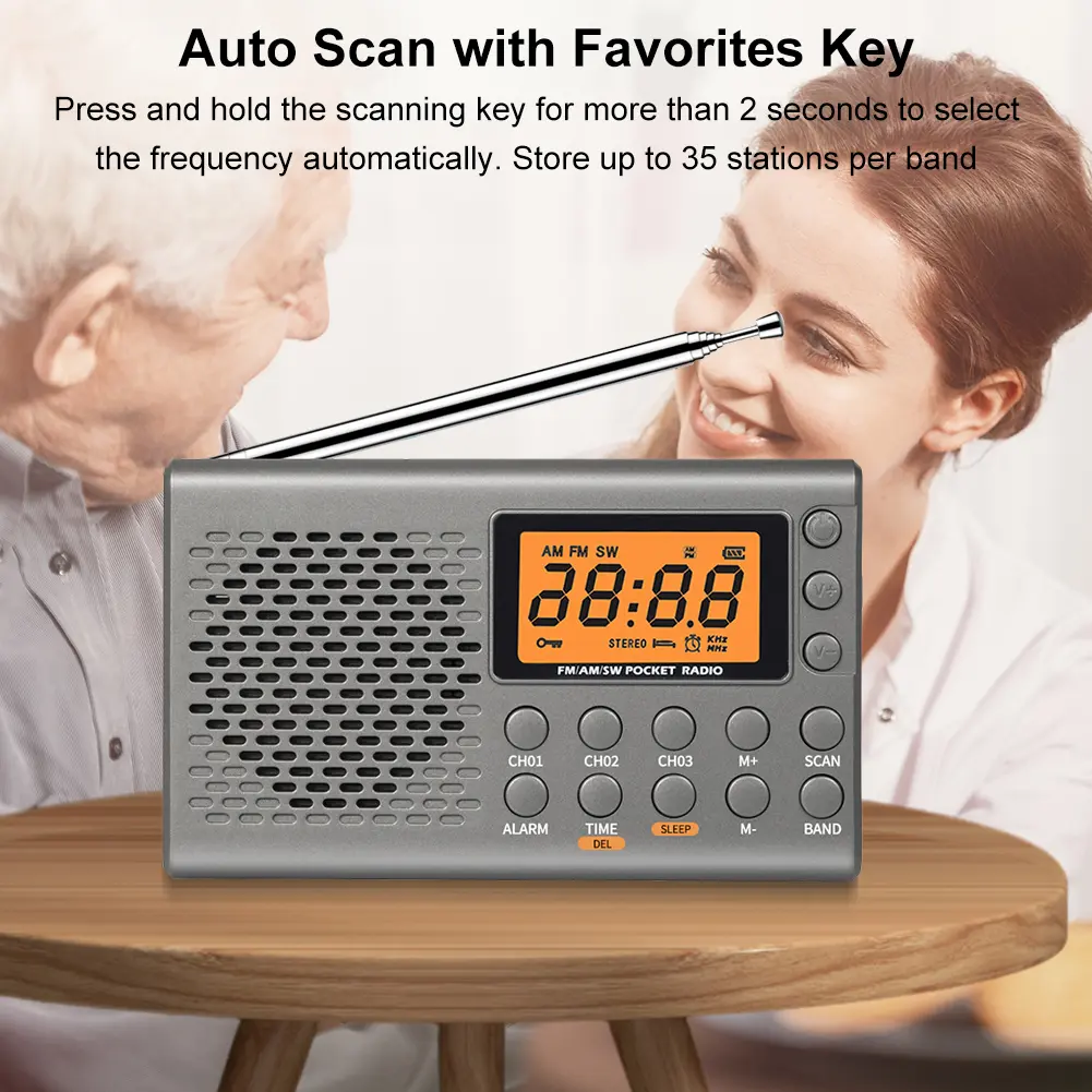 AM/FM Shortwave Radio Digital Display Battery Operated Radio with Sleep Timer and Alarm Clock Function for Home Outdoor