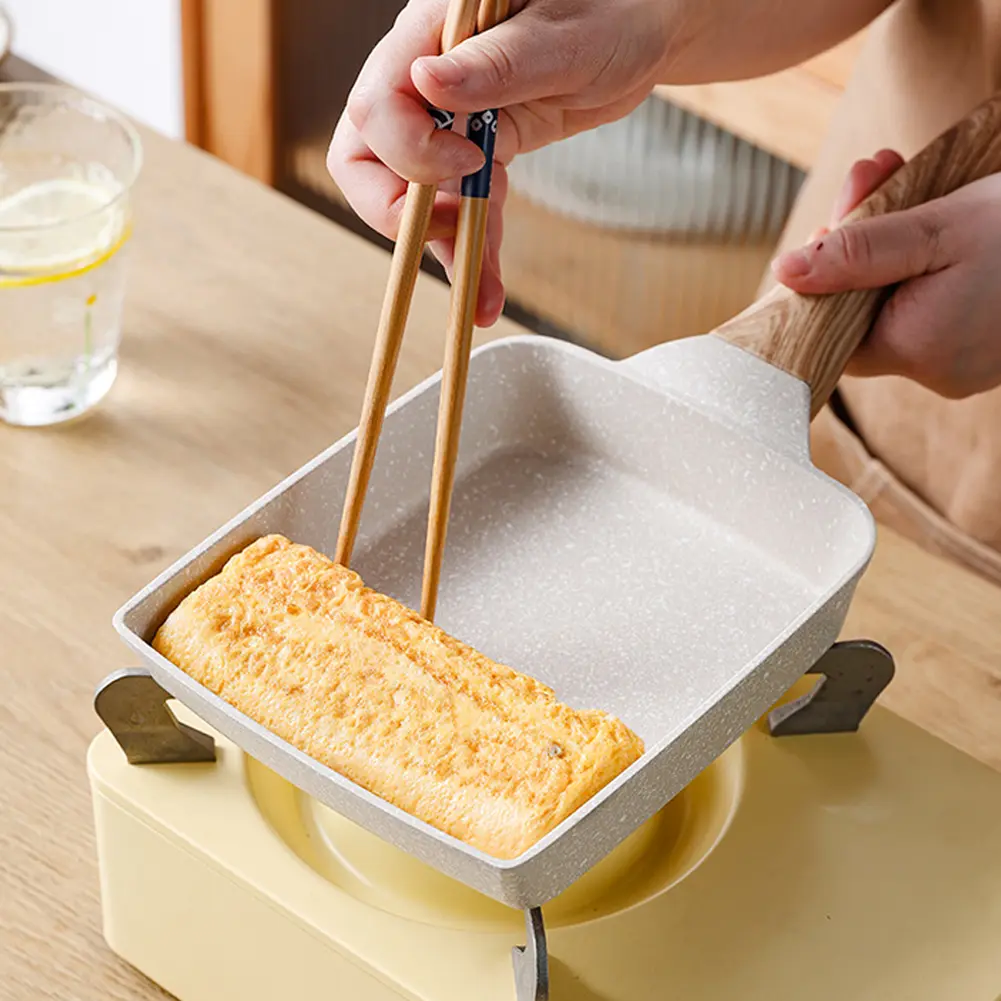 Nonstick Flat Pan with Heat-Resistant Handle Rectangle Egg Pan Skillet Tamagoyaki Cooker for Gas Stove Induction Cookware