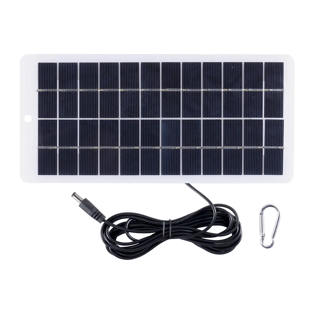 12V Solar Panel EVA Laminated 10W Solar Power Bank with DC Port Carabiner Solar Charger Plate for Monitoring Camera/Mobile Phone