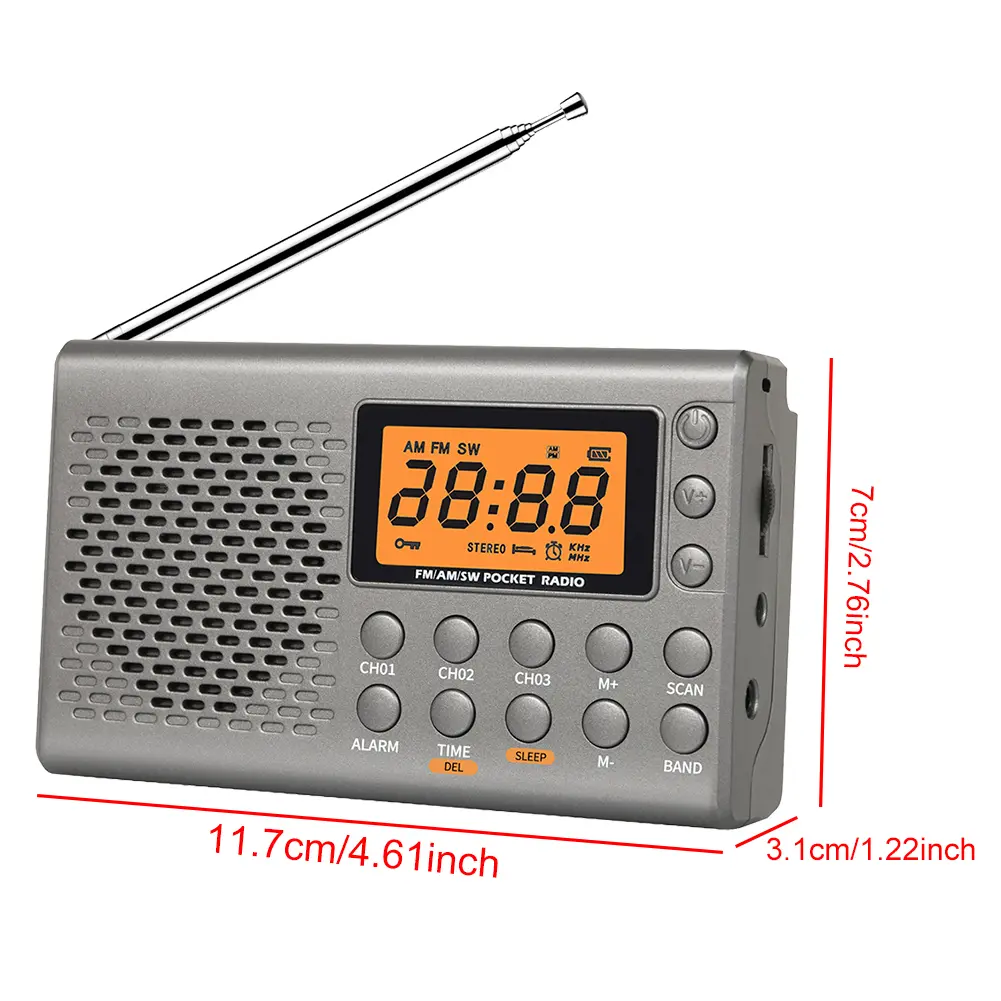 AM/FM Shortwave Radio Digital Display Battery Operated Radio with Sleep Timer and Alarm Clock Function for Home Outdoor