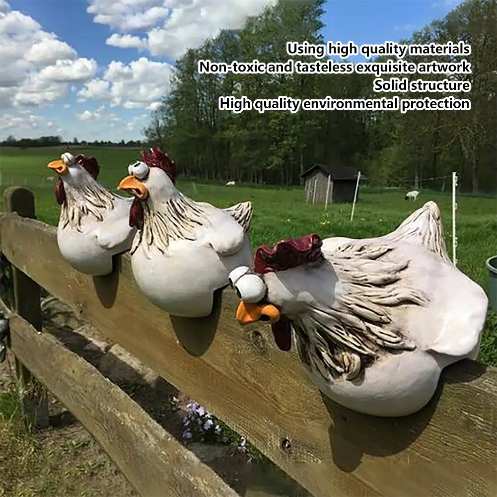 3Pcs Creative Rooster Decorative Figurine Rooster Decor Desktop Ornament Chicken Fence Decor Rustic Funny for Housewarming Gifts