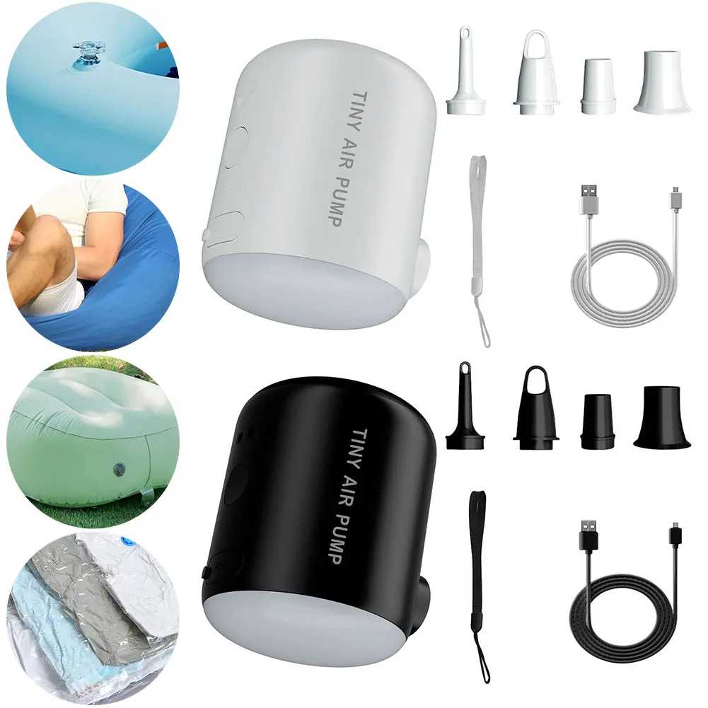 Camping Light Electric Air Pump 4000Pa Mini Inflate Deflate Pump 3 Lighting Modes Outdoor Inflator Pump for Air Mattresses Beds