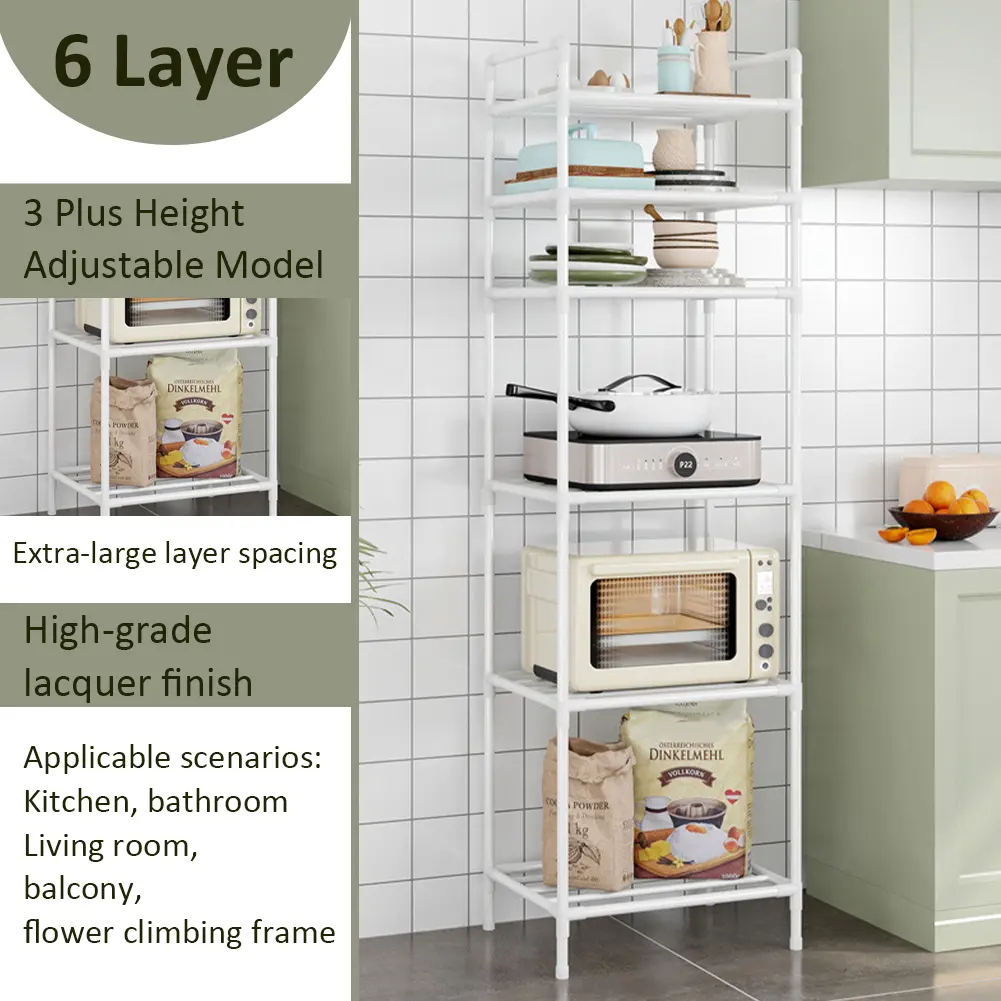 6 Tier Metal Storage Shelf Multi-Function Utility Shelf Storage Rack Shelving Unit Pantry Shelves for Cooker Tableware