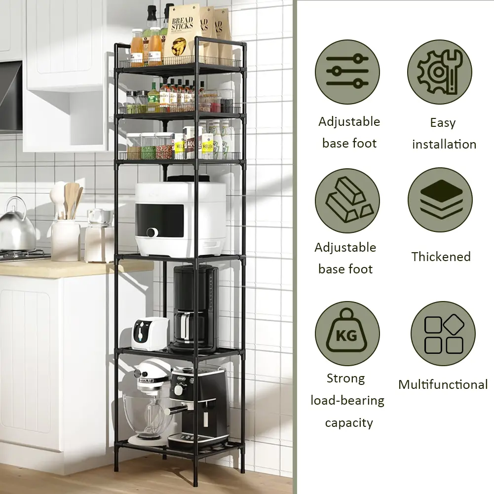 6 Tier Metal Storage Shelf Multi-Function Utility Shelf Storage Rack Shelving Unit Pantry Shelves for Cooker Tableware