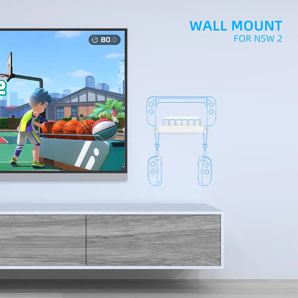 Wall Mount Host Stand for Nintendo for Switch 2 Metal Wall Mount W/ Controller Hook Wall Stand Holder for Switch for Switch OLED