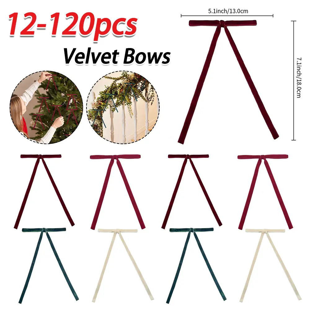12-120Pcs Crafts Gift Bows 5 X 7 Inch Velvet Bows Velvet Christmas Wreath Bow for Christmas Tree Wreaths Holiday Home Decor