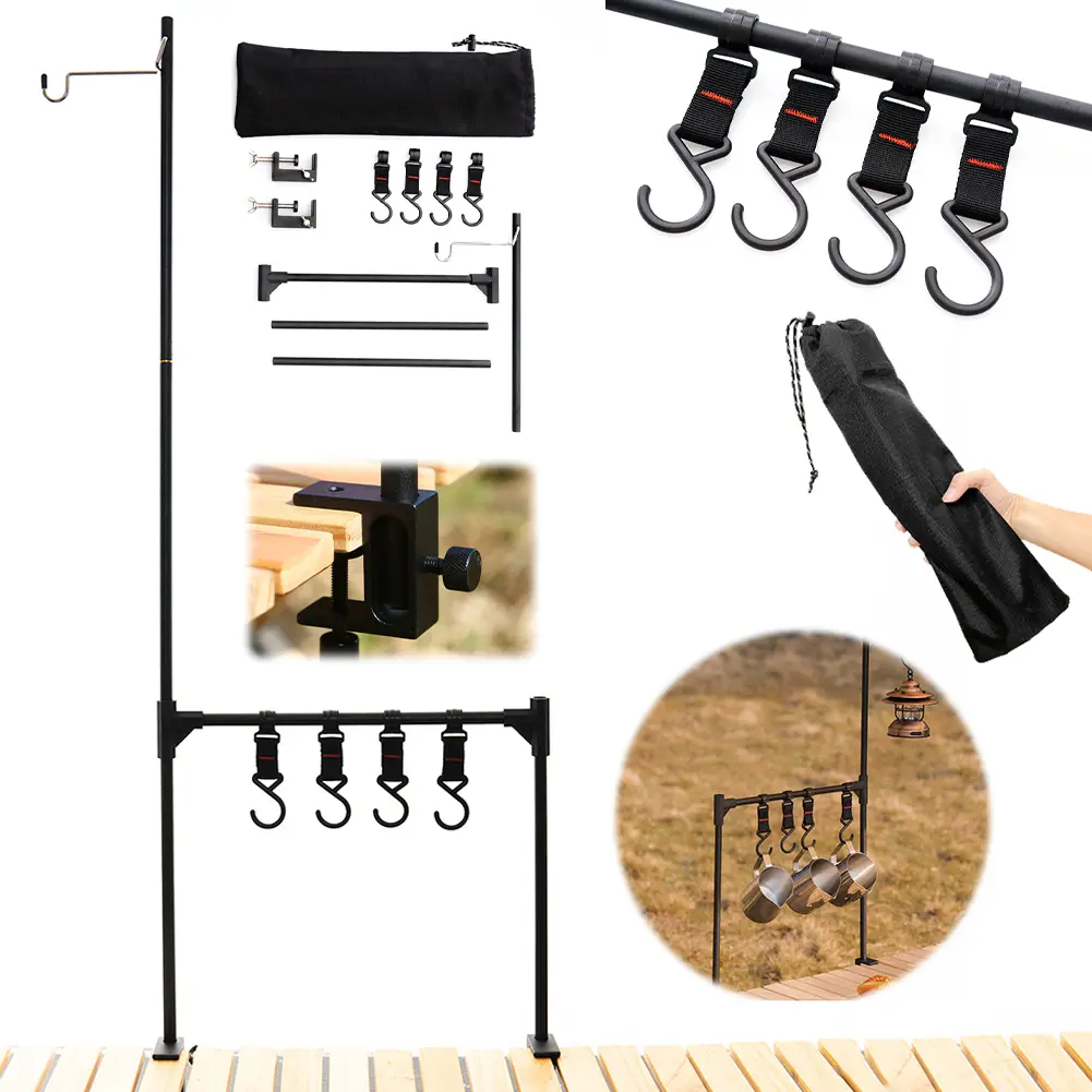 Folding Desktop Stand with Hook Camping Storage Bracket Aluminum Alloy Camping Lantern Hanger for Outdoor Dining and Hiking