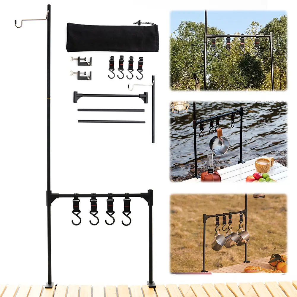 Folding Desktop Stand with Hook Camping Storage Bracket Aluminum Alloy Camping Lantern Hanger for Outdoor Dining and Hiking
