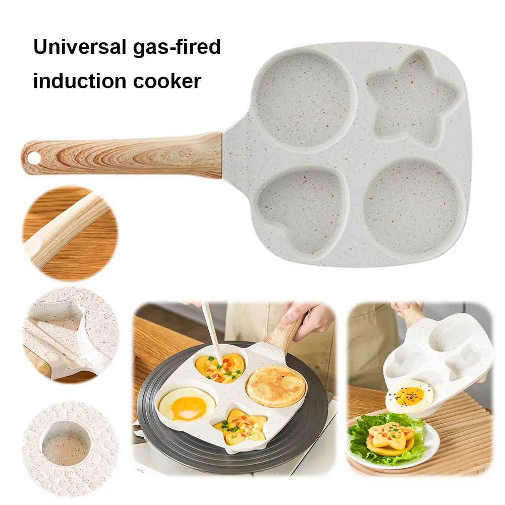 4-Cup Divided Omelet Pans Non-Slip Flat Baking Pan Wear Resist Thickened Breakfast Skillet for Gas Stove and Induction Cooker