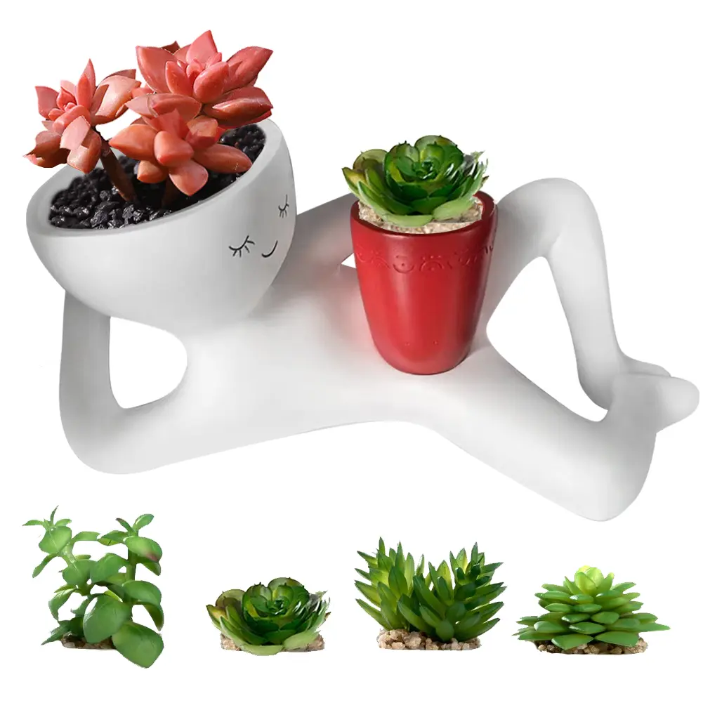 Relaxing Person Holding Pot Planter with Drainage Hole Penis Body Vase Decor Resin Funny Succulent Pot for Succulents Cactus
