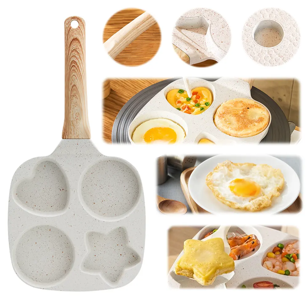 4-Cup Divided Omelet Pans Non-Slip Flat Baking Pan Wear Resist Thickened Breakfast Skillet for Gas Stove and Induction Cooker