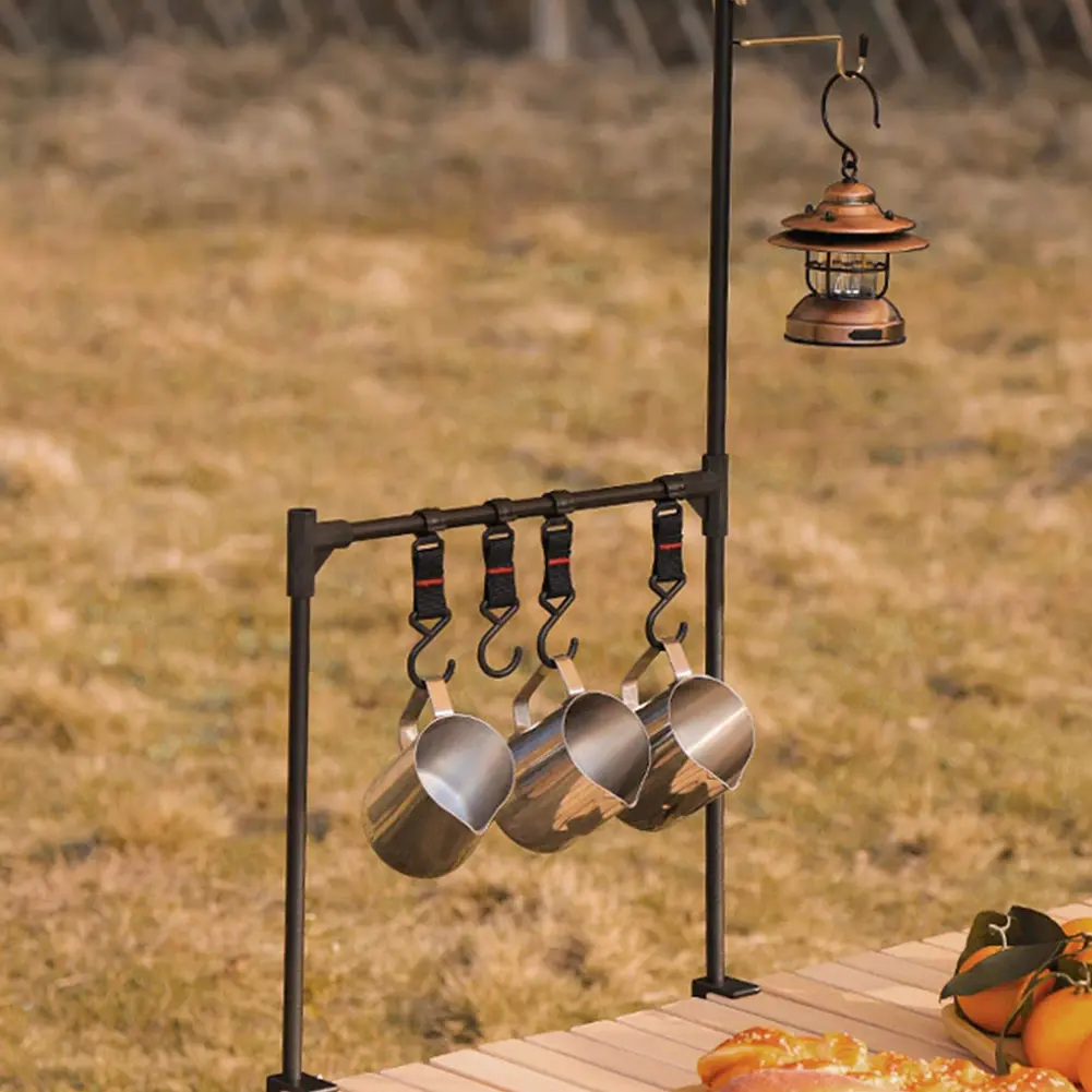 Folding Desktop Stand with Hook Camping Storage Bracket Aluminum Alloy Camping Lantern Hanger for Outdoor Dining and Hiking